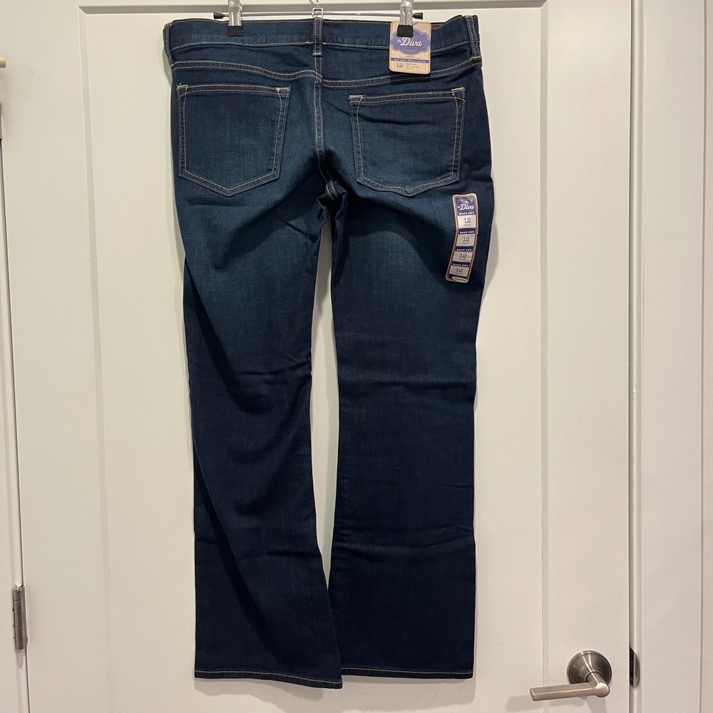 Old Navy The Diva Boot-Cut Jeans Dark Wash Low Rise Stretch Blue Denim 12 Short